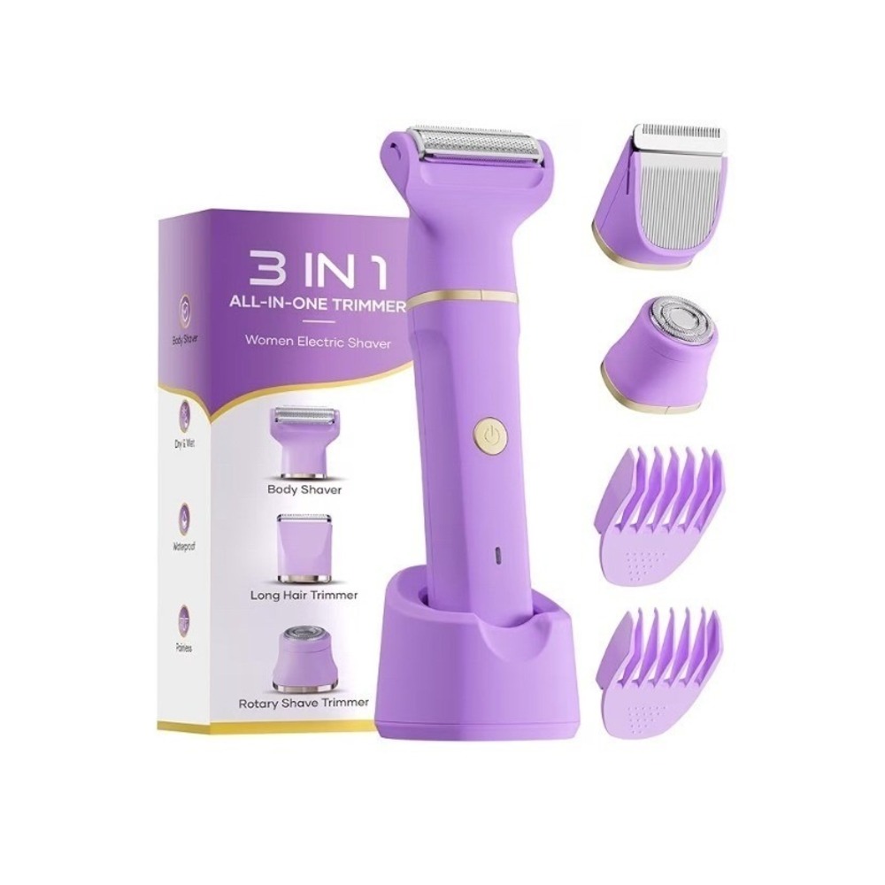3-in-1 Women Electric Shaver‎ Purple All-In-One Trimmer Body Facial Bikini Razor